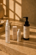 Luxury SÖMA skincare ritual with Reset Mist, Restore Serum and Glow Oil. Complete wellness and post-Pilates body care routine for refreshed, recovered and glowing skin